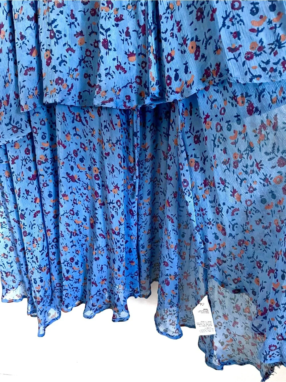 Cleobella Cecilia Floral Chiffon Tiered Midi Ankle Dress in Blue Floral M EUC